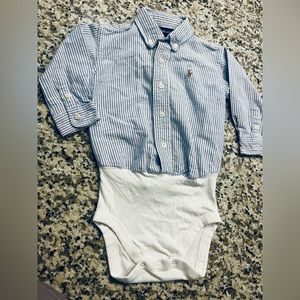 Ralph Lauren Boy Seersucker Dress Shirt Onesie 12-18mths